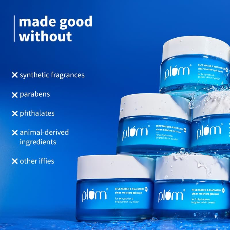 Plum 2% Niacinamide & Rice Water Face Moisturizer | Lightweight Gel Cream for Oil-Free Hydration & Bright-Looking Skin | Fragrance-Free | Vegan | 25 g : Beauty & Personal Care - Image 7