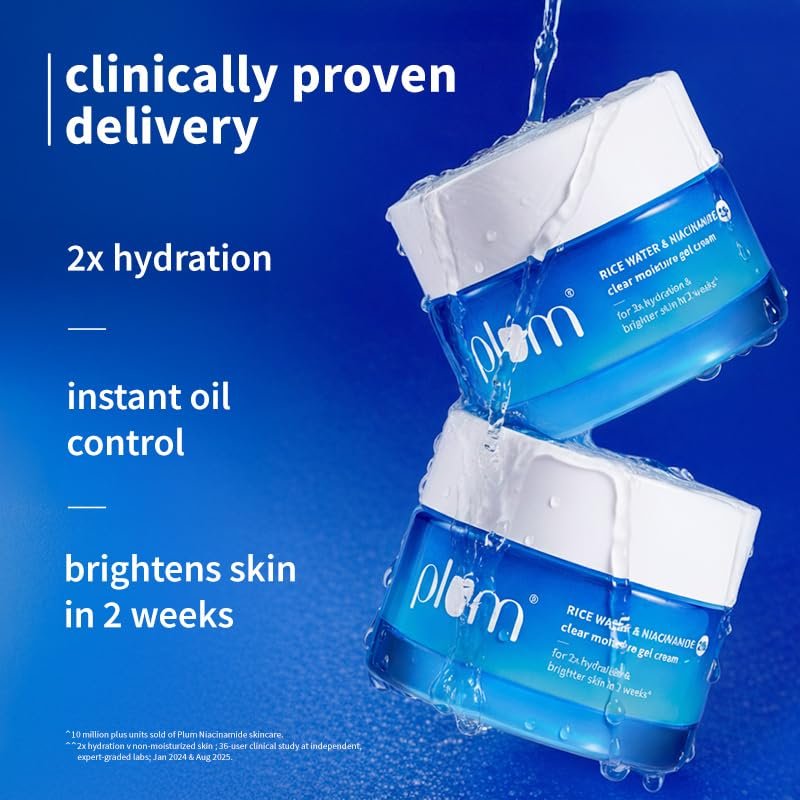 Plum 2% Niacinamide & Rice Water Face Moisturizer | Lightweight Gel Cream for Oil-Free Hydration & Bright-Looking Skin | Fragrance-Free | Vegan | 25 g : Beauty & Personal Care - Image 3